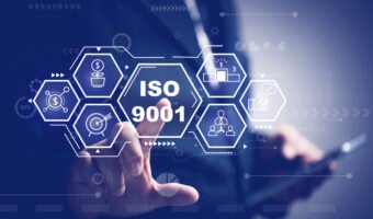 concepts about iso 9001. Businessman pressing on virtual screen about quality management system. Customer Focus, Involvement of People, Process Approach, System Approach. QMS.